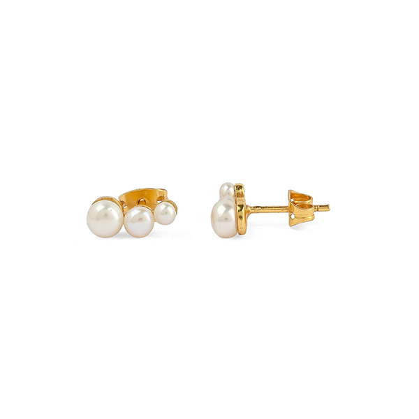 Ohrstecker Süßwasserperlen Trio, 22K vergoldet / CONTIGO Fairtrade Onlineshop