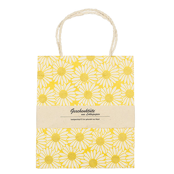 Geschenktüte M SONNENBLUME, gelb-natur-gold, Loktapapier / CONTIGO Fairtrade Onlineshop
