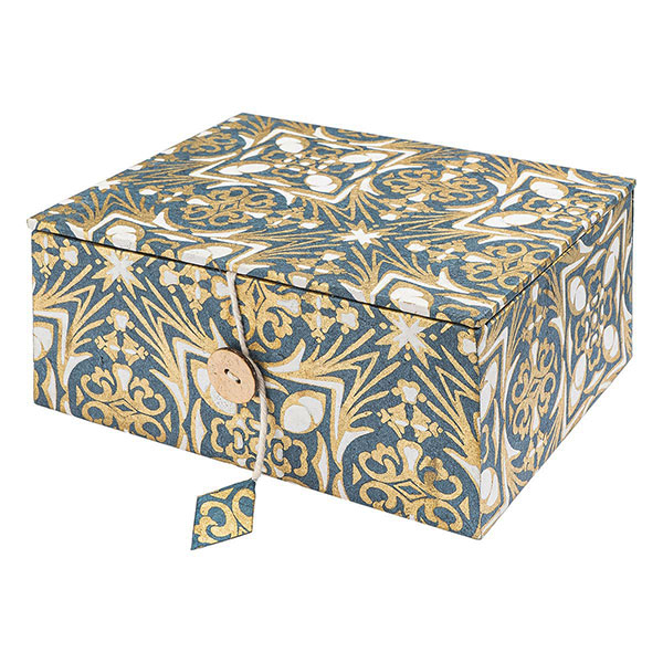 Dekobox, Geschenkbox LISBOA nachtblau-gold-weiß, groß, Lokta
