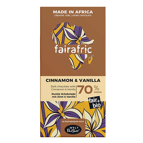 fairafric - Schokolade BIO Dunkle 70% Zimt & Vanille 80g / CONTIGO Fairtrade Onlineshop