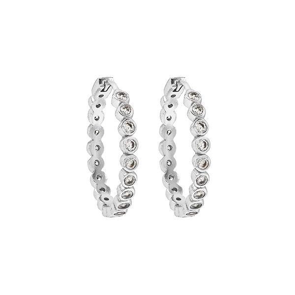 Ohrringe Creole, Zirkonia, 2,5 cm, versilbert