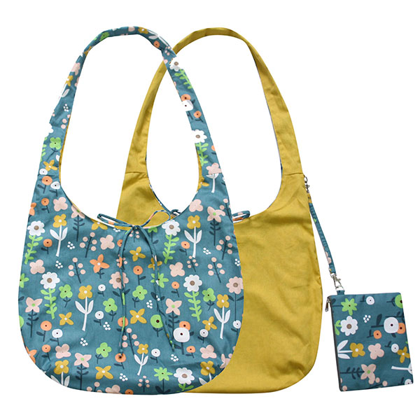 Wendetasche RETRO FLOWER, grün gelb, bedruckte Baumwolle