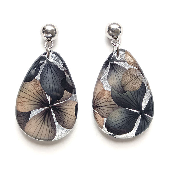 Ohrringe Drop BLÜTEN schwarz, Edelstahl
