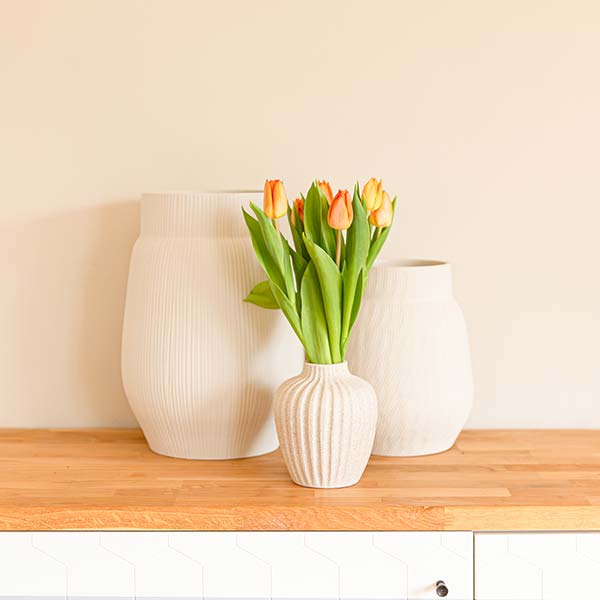 Vase OVO S, 19x24 cm, weiß gebürstet, Keramik, handgemacht / CONTIGO Fairtrade Onlineshop