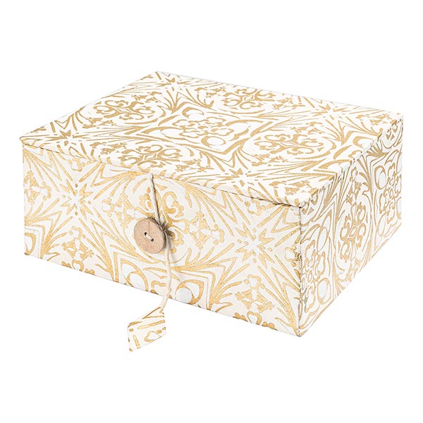Dekobox, Geschenkbox LISBOA natur-gold-weiß, groß, Loktapapier