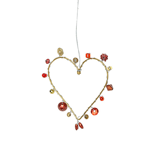 Perlendekoration HERZ 5cm, rot-gold