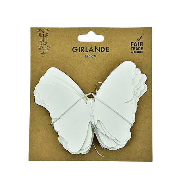 Girlande Schmetterlinge 3D 220cm, weiß, Papier / CONTIGO Fairtrade Onlineshop