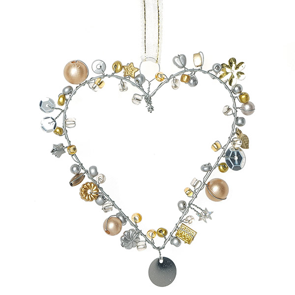 Perlendekoration HERZ 7cm, gold-silber