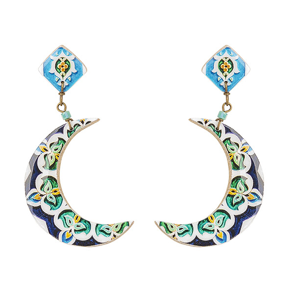 Ohrringe DOUBLE MOON blau-bunt, Fliese