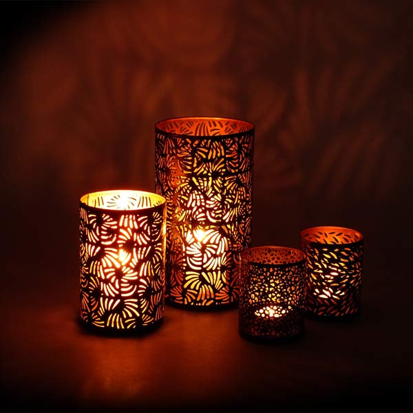 Windlicht 8x10cm STARLIGHT schwarz-gold, Eisenblech