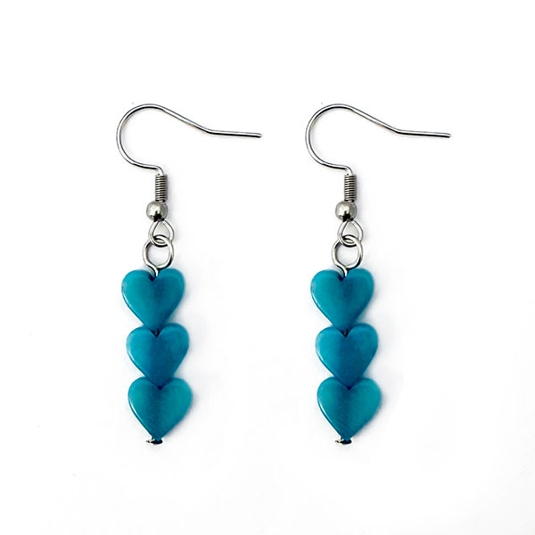 Ohrringe HERZCHEN Trio türkis blau, Tagua