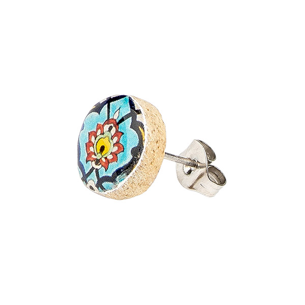 Ohrstecker rund Romantic Flower blau-bunt, Fliese