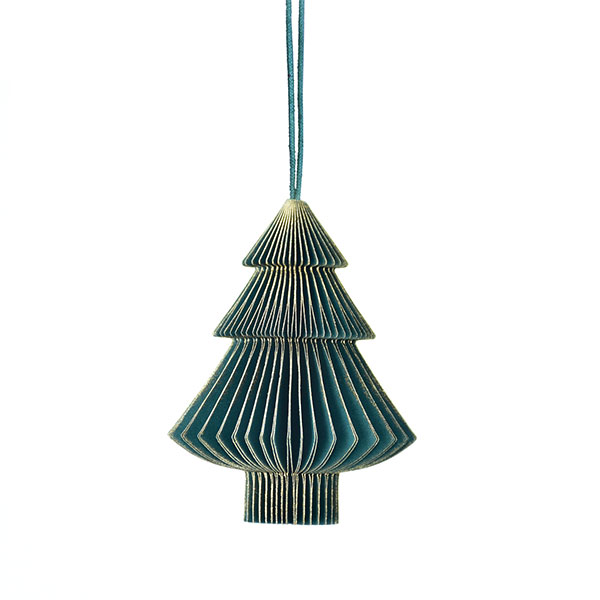 Papierdeko Origami Weihnachtsbaum, 7,5cm,petrol, Goldrand / CONTIGO Fairtrade Onlineshop