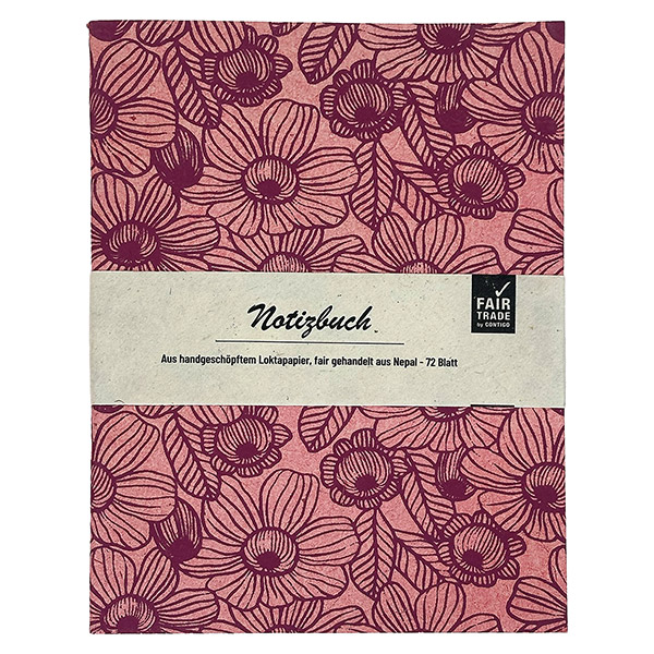 Notizheft SCANDI DAISY FLOWER, koralle-beere, Loktapapier handgeschöpft