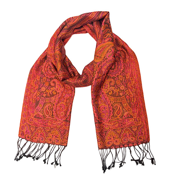 Schal PAISLEY rot-orange-schwarz-mix, 165x35cm, Seide / CONTIGO Fairtrade Onlineshop