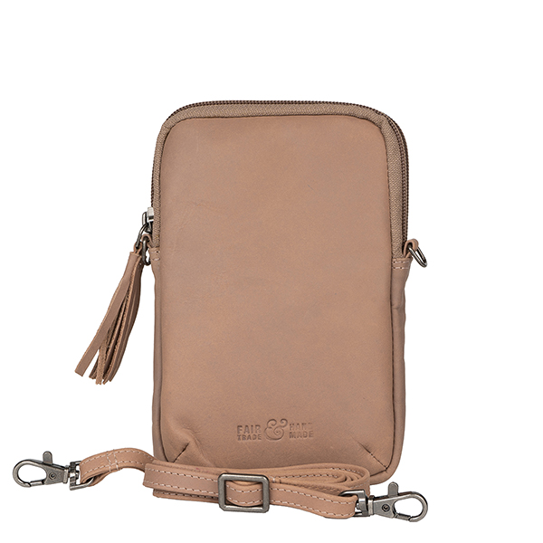 Handtasche SMARTPHONE TUSSEL taupe, Rindsleder