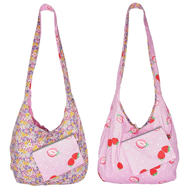 Wendetasche STRAWBERRY FLOWERS, bedruckte Baumwolle