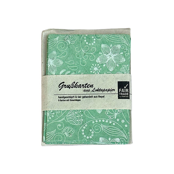 5 Mini Karten mit Umschlag JASMIN GARDEN, mintgrün-weiß, Lok / CONTIGO Fairtrade Onlineshop