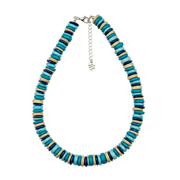 Halskette Scheibchen Blautöne, Kokosnuss / CONTIGO Fairtrade Onlineshop