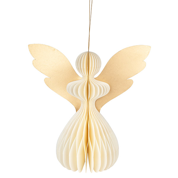 Papierdeko Engel Origami 30 cm, weiß-gold, Papier