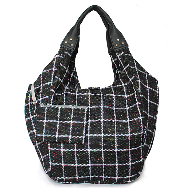 Tasche HOBOBAG CHESTER, schwarz-weiß Tweed, Wollmix / CONTIGO Fairtrade Onlineshop
