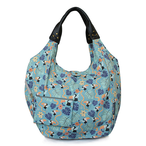 Tasche HOBOBAG BIRDY, türkis-blau, Baumwollcanvas / CONTIGO Fairtrade Onlineshop