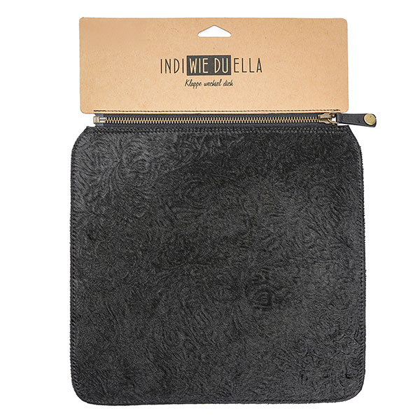 Wechselklappe HAIR Floral IndiWIEDUella schwarz, Rindsleder