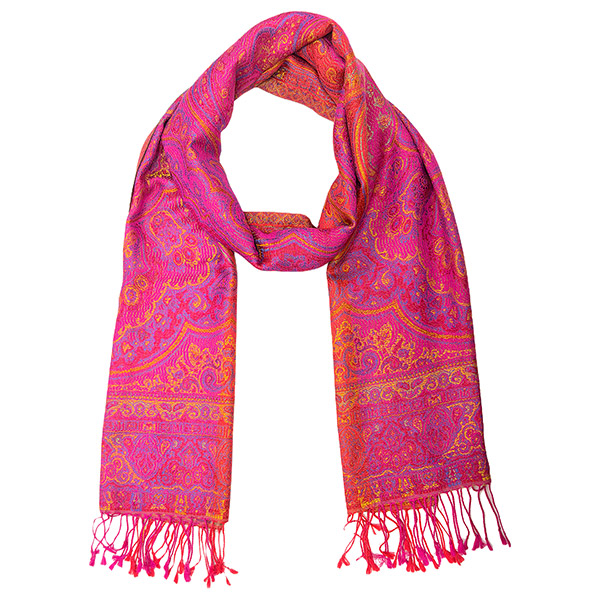 Schal PAISLEY, magenta-orange-mix, 190x54cm, Seide / CONTIGO Fairtrade Onlineshop
