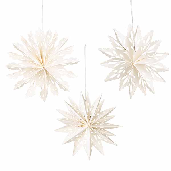 3er Set Schneeflocken, 11 cm, weiß, Papier