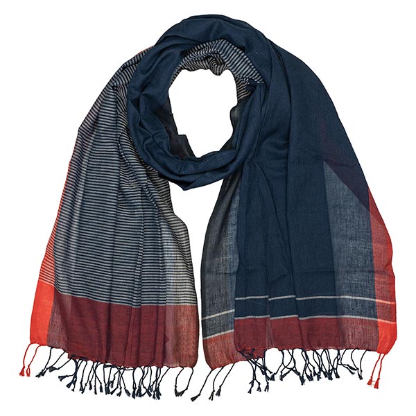 Schal HANDWEAVE MARINE, dunkelblau-rot, 200x75cm, Bio-Baumwolle