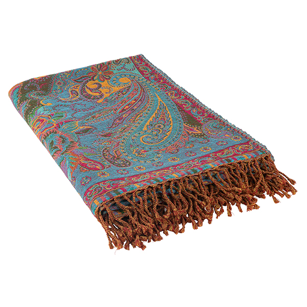 Wolldecke Plaid 200x140 cm, PAISLEY, rot-currygelb-petrol-multicolour, 100 % Wolle