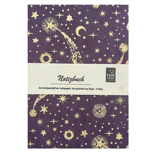 Notizheft FIRMAMENT violet-gold-kupfer, Lokta handgeschöpft