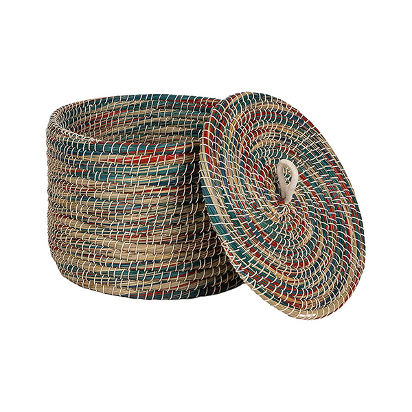 Aufbewahrungskorb 35x25cm MELANGE flacher Deckel, Gras, Jute / CONTIGO Fairtrade Onlineshop
