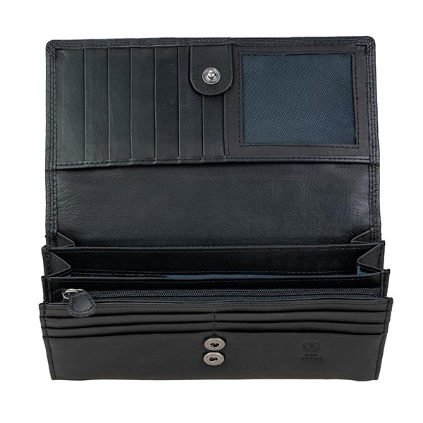 Brieftasche LADY Blumengarten 19,5x10cm RFID schwarz, Leder / CONTIGO Fairtrade Onlineshop
