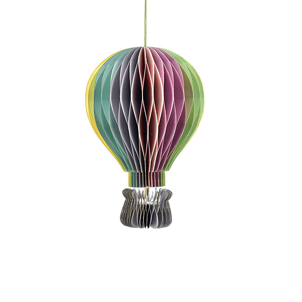 Origami Papierdeko Heißluftballon, 18 cm, Regenbogen pastell, handgemacht mit Aufhängung
