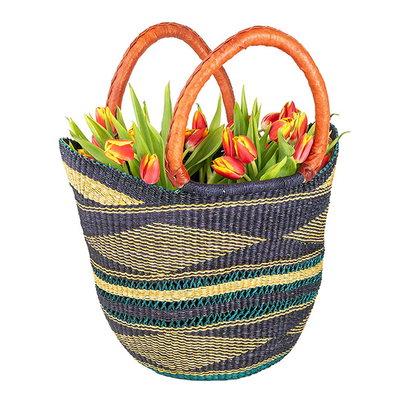 Bolga Korb U-Form 40-48cm DIAMOND marineblau, Steppengras / CONTIGO Fairtrade Onlineshop