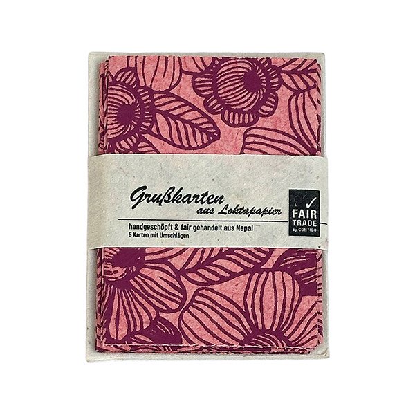 5 Mini Karten mit Umschlag, SCANDI DAISY FLOWER, Loktapapier handgeschöpft