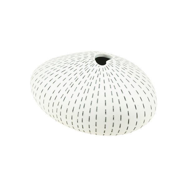 Vase PEBBLE flach, 6x14 cm, grau-weiß, Keramik handgemacht