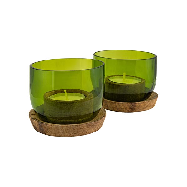 -33% Windlicht 2er-Set BASE, Weinflasche recycelt, grün SONDERPREIS