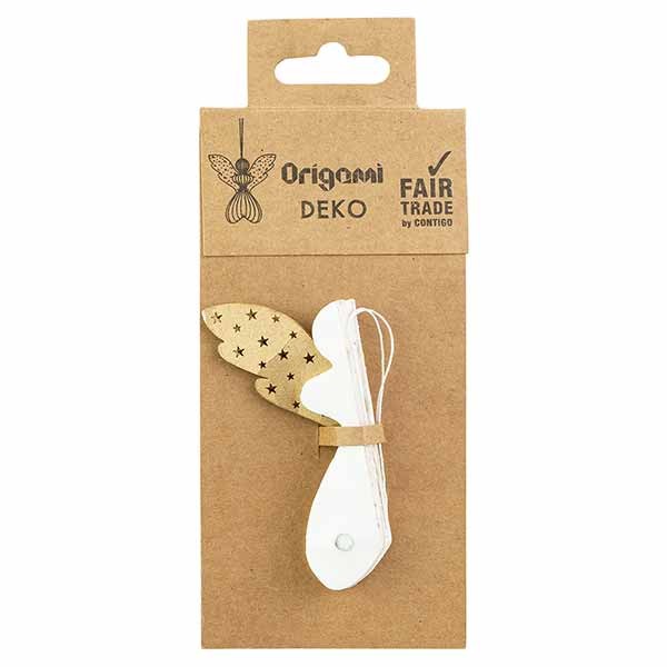 Papierdeko Engel Origami 7cm weiß Sterne, Papier / CONTIGO Fairtrade Onlineshop