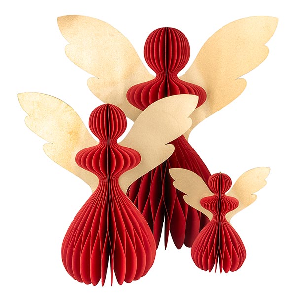 Papierdeko Engel Origami 45 cm, rot-gold, Papier