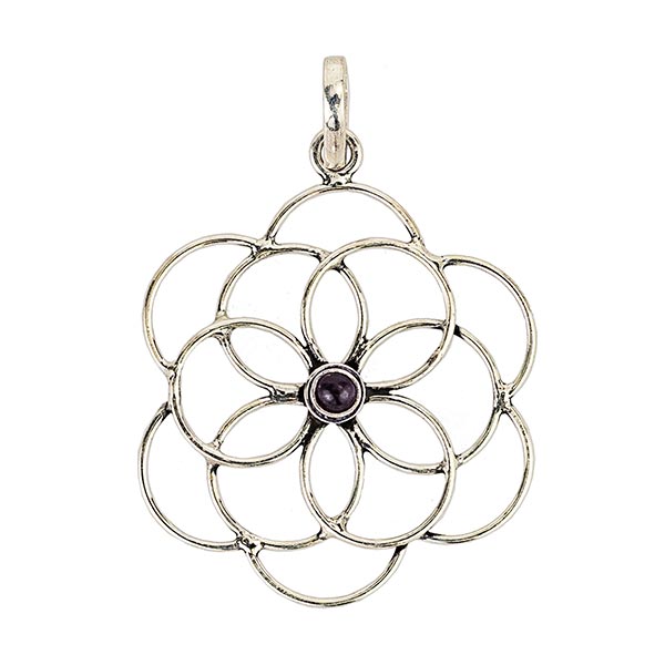 Anhänger große Blüte mit Granat, Silber