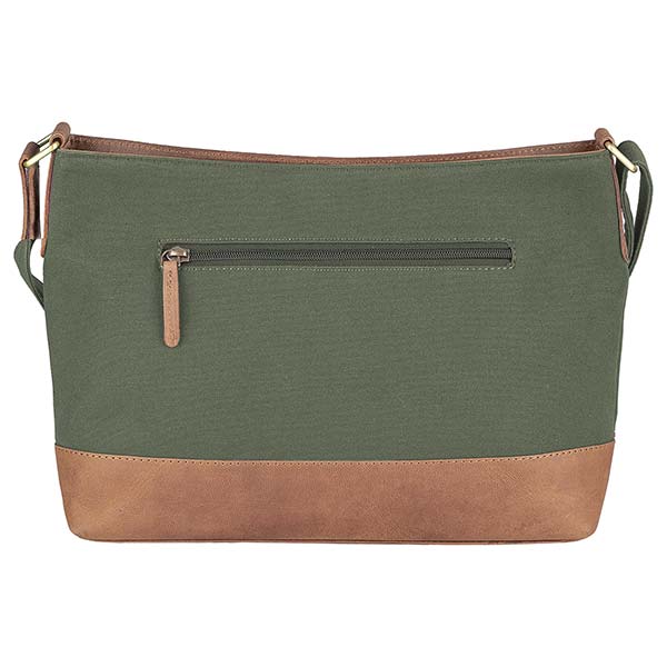 Tasche MAHILA waldgrün, Leder und Bio-Baumwollcanvas / CONTIGO Fairtrade Onlineshop