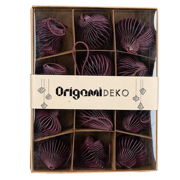 -15% Set 12 Mini Ornamente Origami, beere, Papier SONDERPREIS