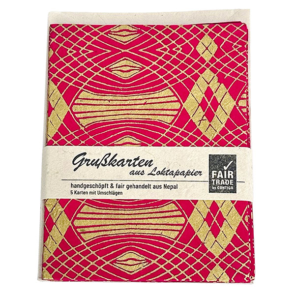 5 Karten mit Umschlag ART rot-gold, Lokta / CONTIGO Fairtrade Onlineshop