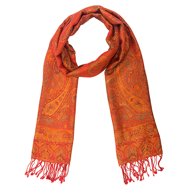 Schal PAISLEY, terracotta-orange-mix, 190x54cm, Seide / CONTIGO Fairtrade Onlineshop
