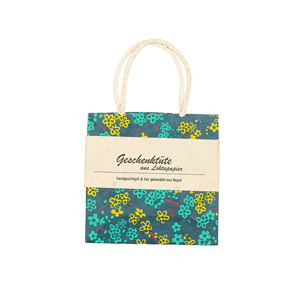 Geschenktüte XS BLÜMCHEN, petrol-gelb-türkis-fuchsia / CONTIGO Fairtrade Onlineshop