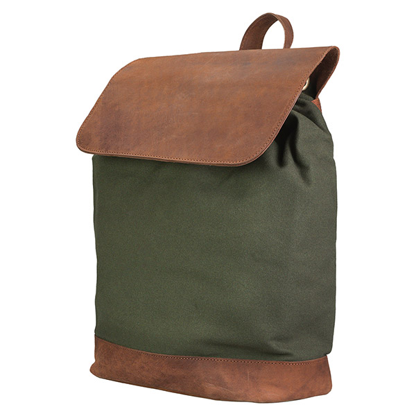 Rucksack, waldgrün, Leder und Bio-Baumwollcanvas / CONTIGO Fairtrade Onlineshop