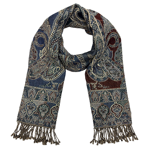 Wollschal PAISLEY blau-grün-creme-mix, 200x70cm Wolle / CONTIGO Fairtrade Onlineshop