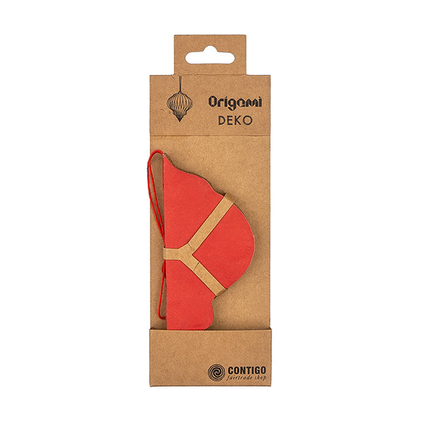 Papierdeko Origami DROP, 15 cm, rot, Goldrand